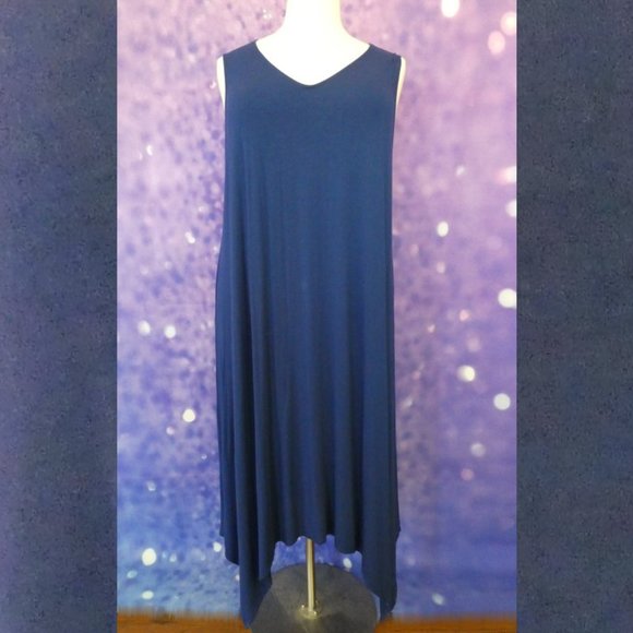 Roman's Navy Blue V Neck Sharkbite Dress 26/28 2X - Picture 2 of 8